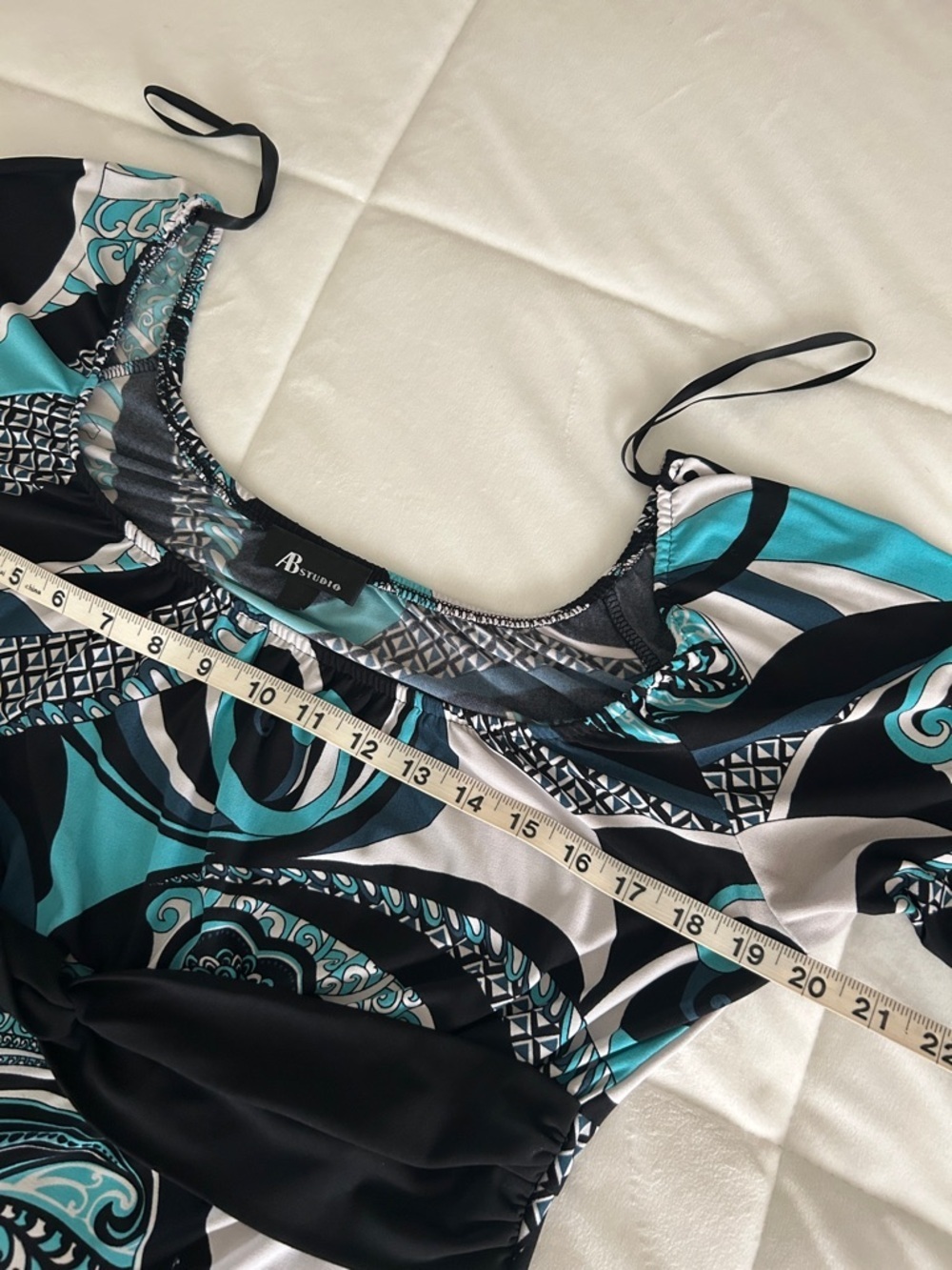AB Studio Turquoise Black White Printed Top - Picture 12 of 12